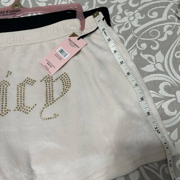 Juicy Couture Lounge Short Women XL Black Ivory 2 pk Velour Plush Bling Logo NWT - Picture 9 of 13